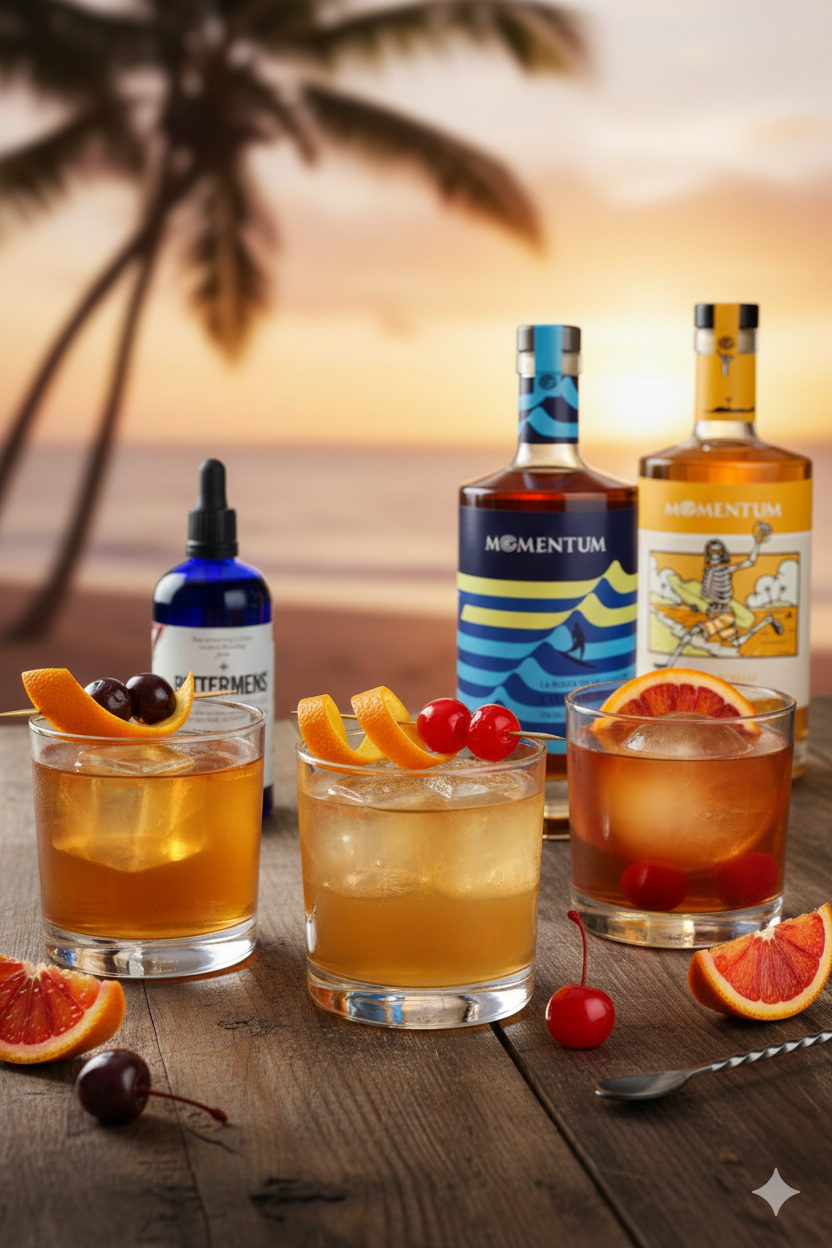 Momentum's Barrel Aged Rum Old Fashioned